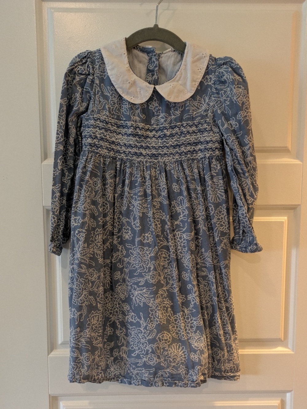 Beebay Blue Long Sleeve 4T Girls Dress Smocked Embroidered & Peter Pan Collar